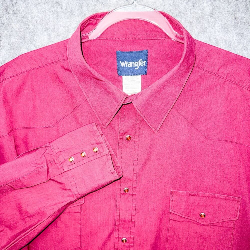 Wrangler 3X Big Western Pearl Snap Long Sleeve Shirt Maroon Solid Lightweight